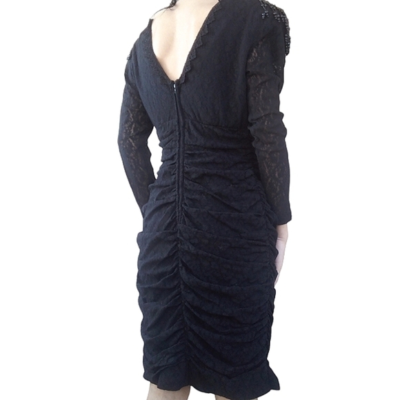 Vintage Lori Ann Black Lace Victorian Goth Dress Small - Picture 3 of 10
